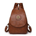 Backpack with Round Medal Emblem On Front Flap - Brown