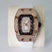 Diamond Tonneau Watch with Crystal Embellished Case - Rose Gold White