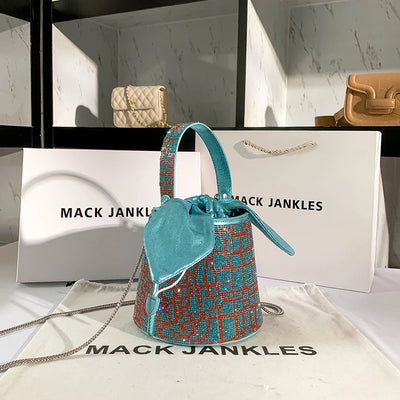 Handbag Diamond Grid Evening Bag With Rhinestone Trim - WO2MEN