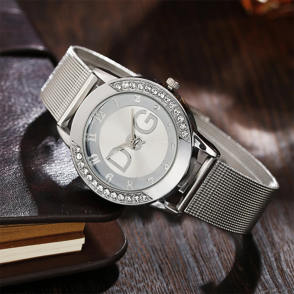 Starry Sky Diamond Dial Mesh Timepiece With Crystals