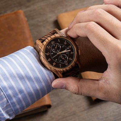 Wooden Chronograph Watch for Men Luminous Hands