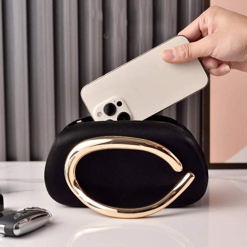 Clutch with Curved Metal Handle Shoulder Bag Evening