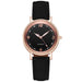 Women Leather Band Quartz Watch with Crystal Markers - Black
