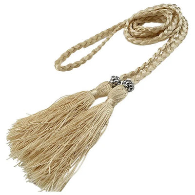 Women Braided Tassel Belt Knot Decorated Waist Rope - Light Khaki