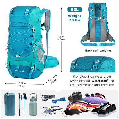 Backpack For Trekking and Hiking 50L Rain Cover Gear - WO2MEN