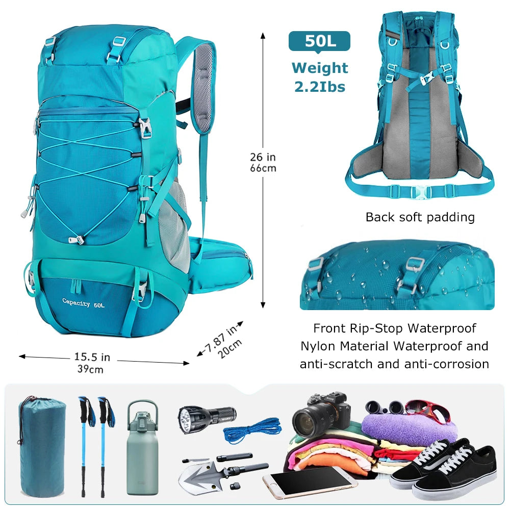 Backpack For Trekking and Hiking 50L Rain Cover Gear - WO2MEN