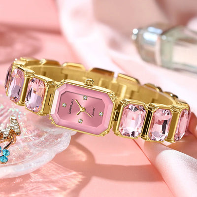 Watch With Gemstone Accent Rectangular Dial Bracelet - WO2MEN