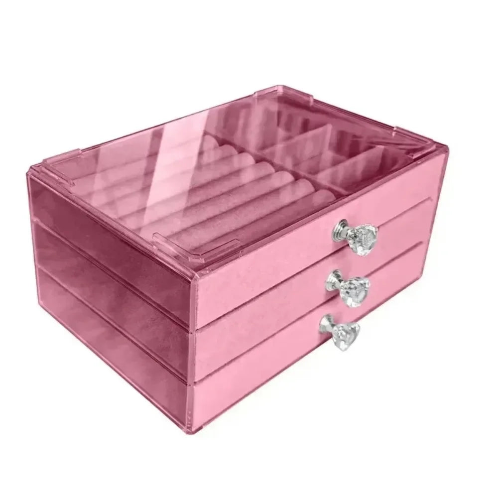 Three Drawer Desktop Jewelry Organizer With Clear Lid - WO2MEN