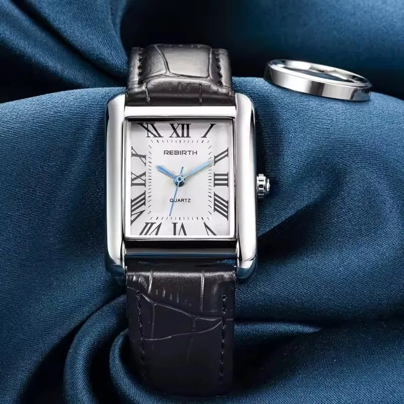 Classic Square Case Leather Strap Quartz Watch