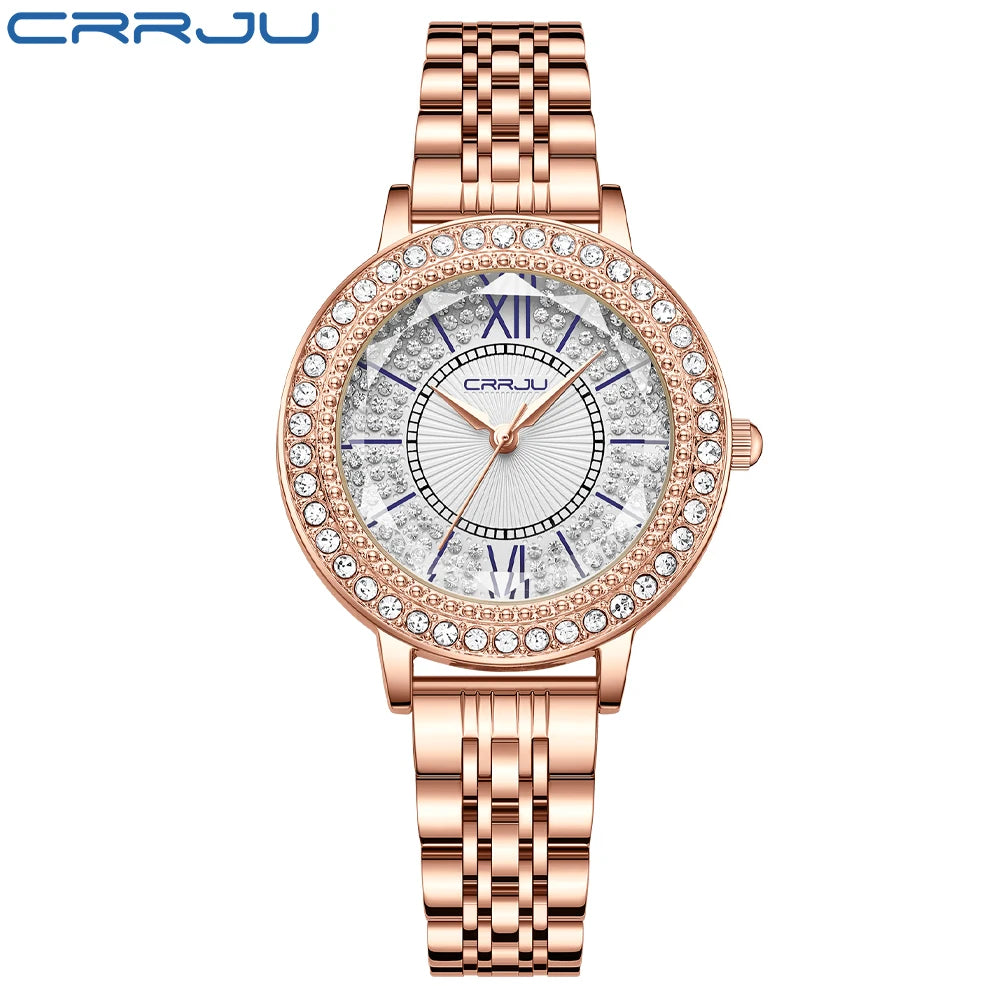 Crystal Halo Dial Dress Watch With Sparkling Bezel