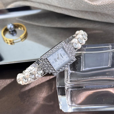 Double Row Bracelet Watch Square Studded Frame