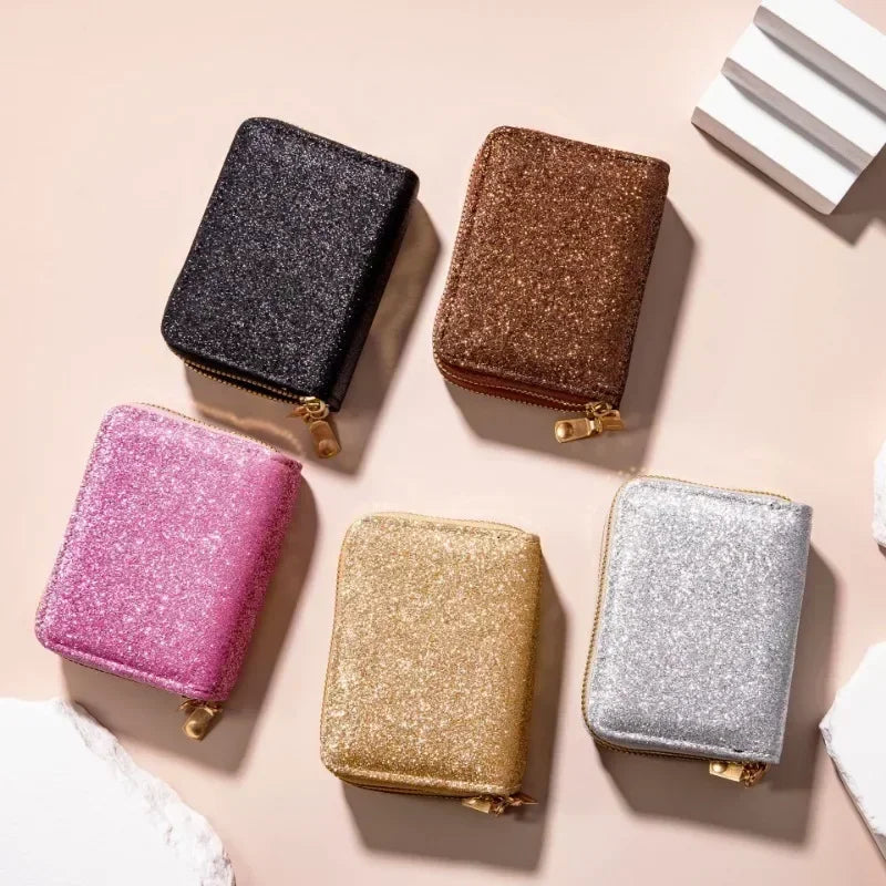 Glitter Sequin Wallet with Double Zip Closure