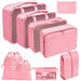 Nine Piece Travel Packing Cube Set for Luggage Storage - Pink
