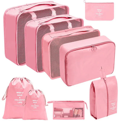 Nine Piece Travel Packing Cube Set for Luggage Storage