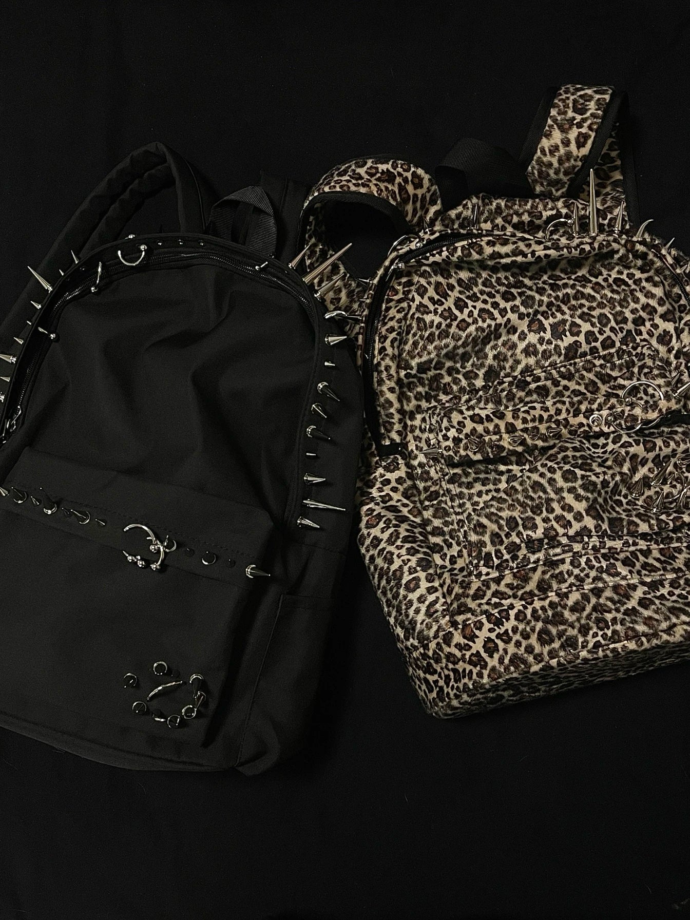 Leopard Print Spike Studded Backpack Large Capacity