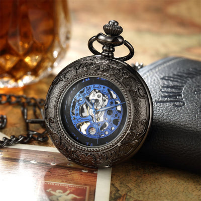 Lux Retro Skeleton Pocket Watch with Chain Exquisite