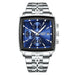 Square Chronograph Quartz Watch with Date Luminous - Silver Blue