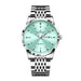Luminous Quartz Wristwatch with Date Water Resistant - Silver Green
