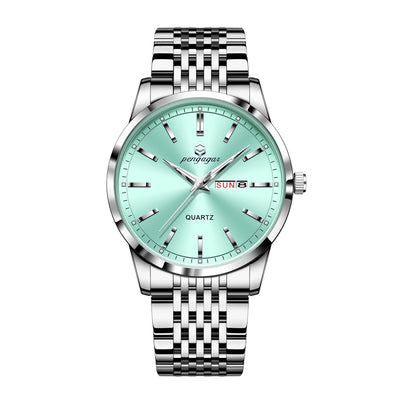 Quartz Wristwatch with Luminous Hands and Date - Silver Green