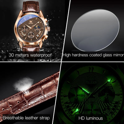 Aurora Chronograph Leather Watch With Water Resistance