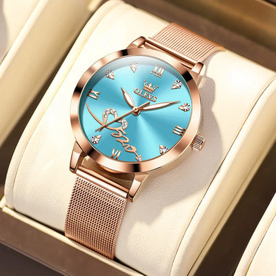 Watch with Roman Numeral Dial and Crystal Markers - Rose Blue