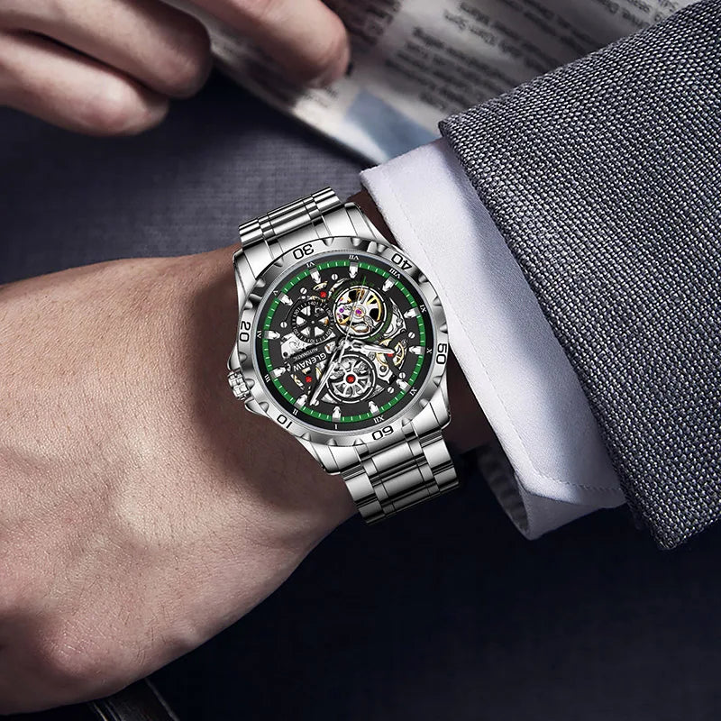 Skeleton Automatic Mechanical Watch with Luminous Dial