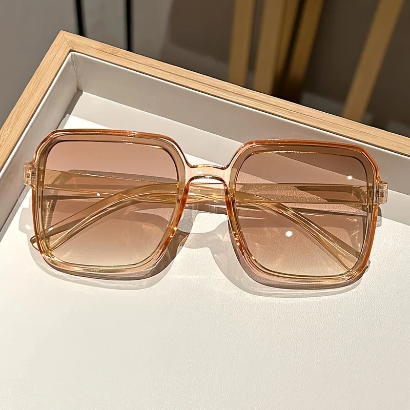 Oversized Square Sunglasses with Gradient Lenses - Champagne