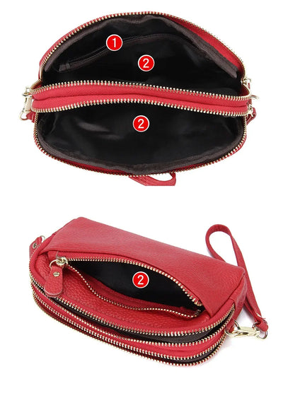 Genuine Leather Wallet with Double Zip Wristlet