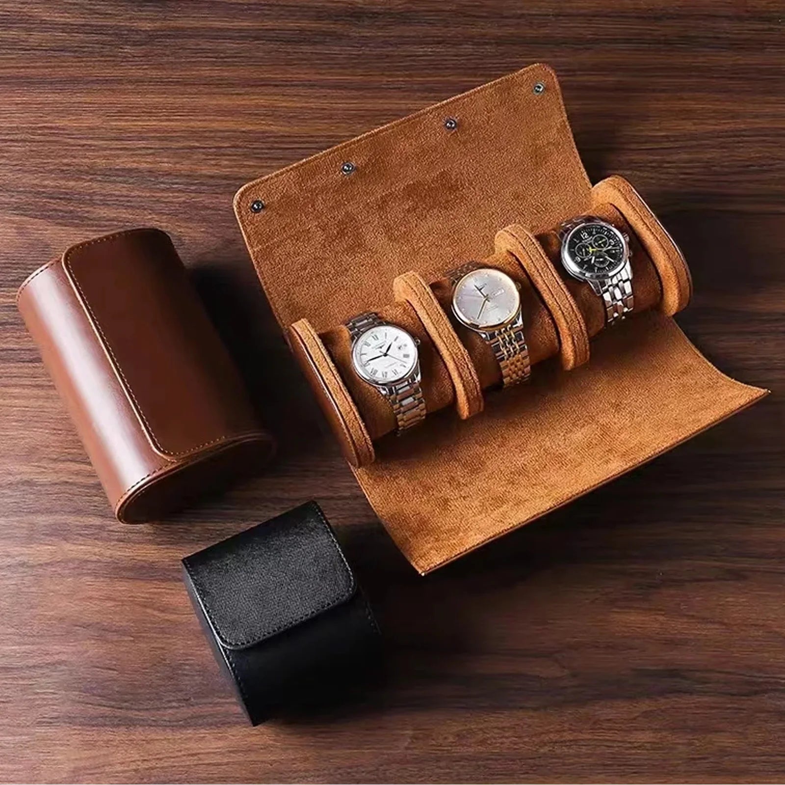 Watch Roll Leather with Removable Pillows