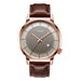 Minimalist Leather Strap Watch with Date Window - Brown Rose Gold