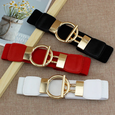 Elastic Waist Belt with Round Metal Buckle Decoration