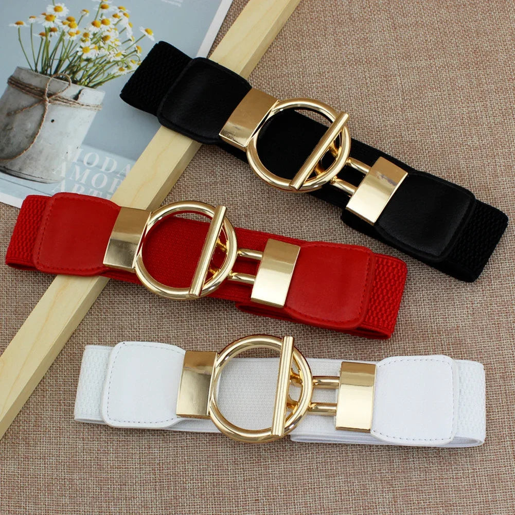 Elastic Waist Belt with Round Buckle Decoration