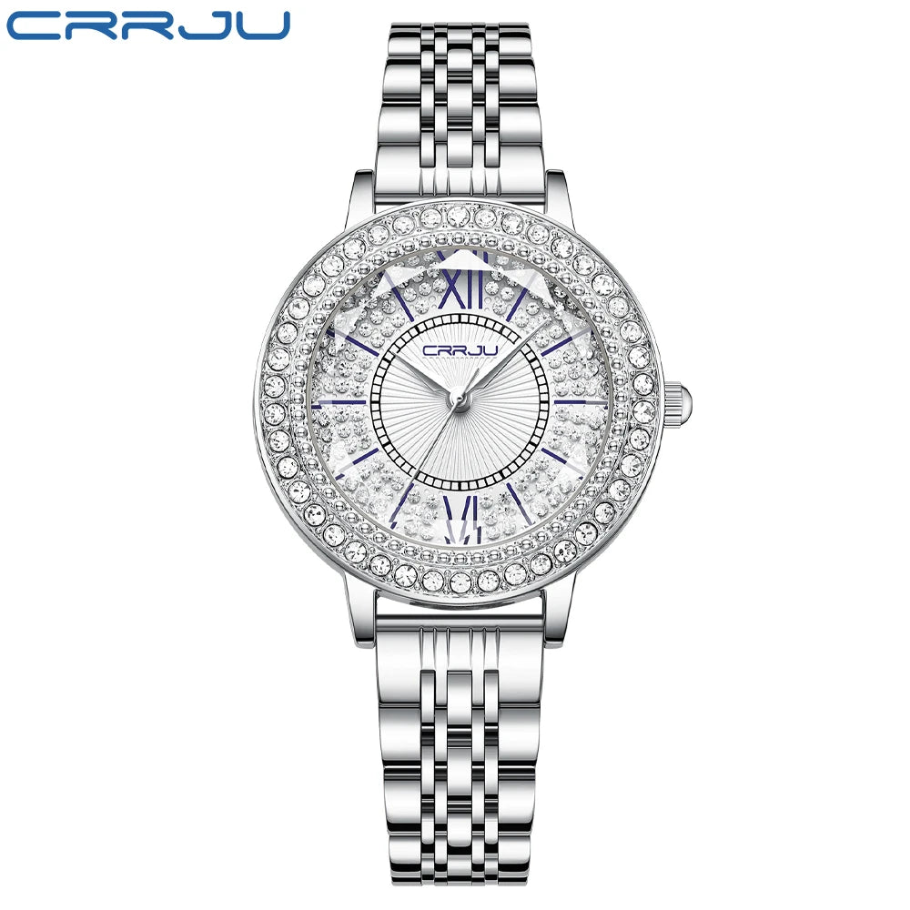 Crystal Halo Dial Dress Watch With Sparkling Bezel