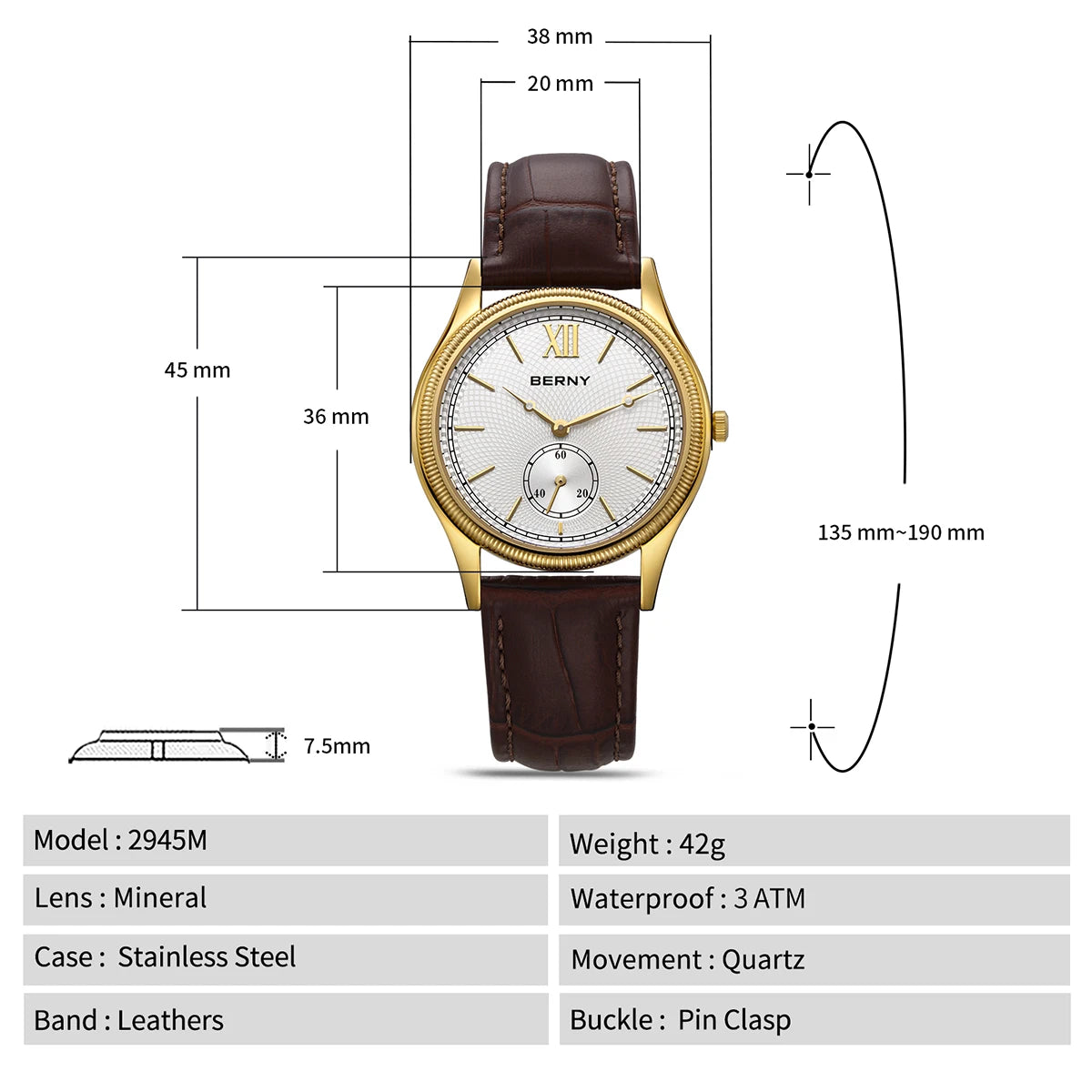 Ultra Thin Dress Watch with Premium Leather Strap