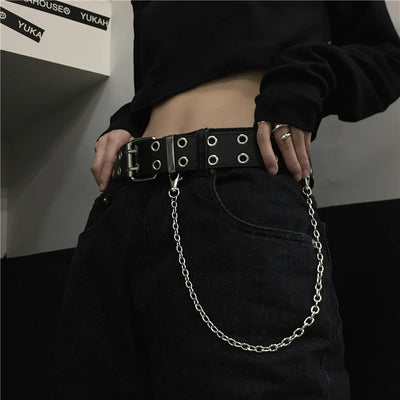 Women Double Ring Eyelet Belt for Dress Jeans