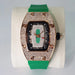Diamond Tonneau Watch with Crystal Embellished Case - Rose Gold Green