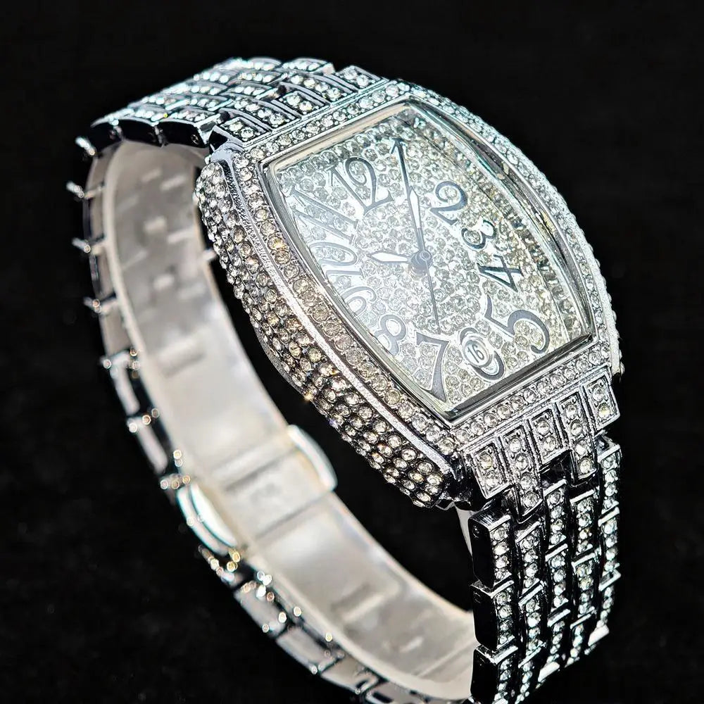 Tonneau Style Paved Bracelet Watch with Calendar