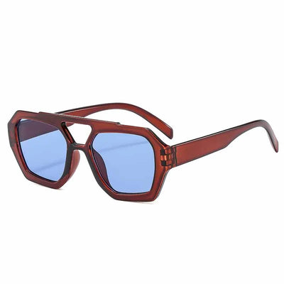 Fashion Retro Big Frame Sunglasses Double Bridge - Brown Blue