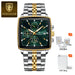 Square Chronograph Timepiece With Luminous Hands Plus - Gold Green
