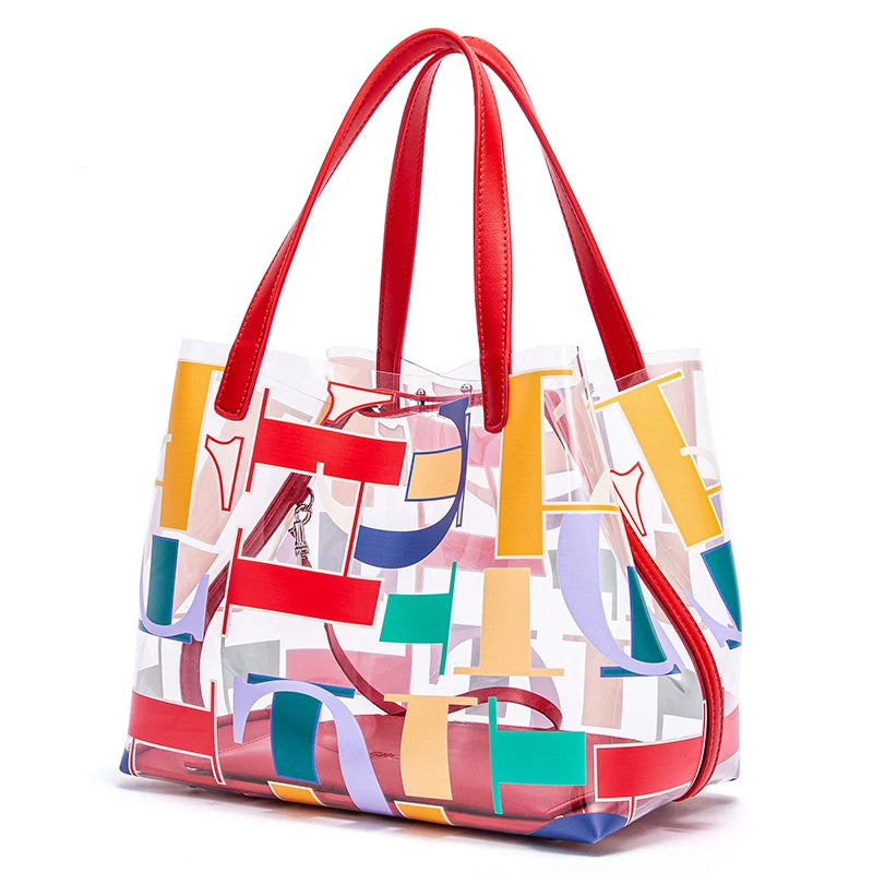 Translucent Mosaic Tote With Prism Pane Geometry Design