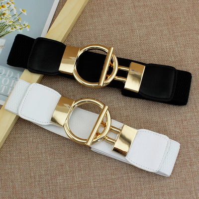 Round Buckle Belt with Gold Ring Accent Ornament