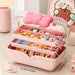Multi Layer Hair Accessory Organizer With Bow Lid Case - Pink