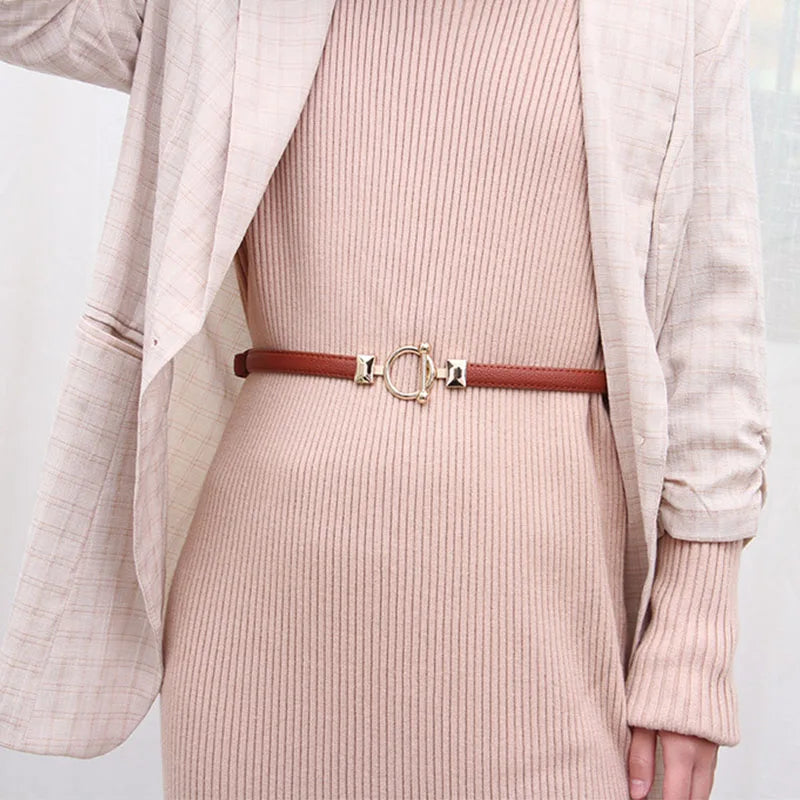 Belt With Round Ring Buckle And Square Studs Hardware