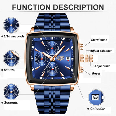 Square Chronograph Watch With Luminous Hands Subdials - WO2MEN