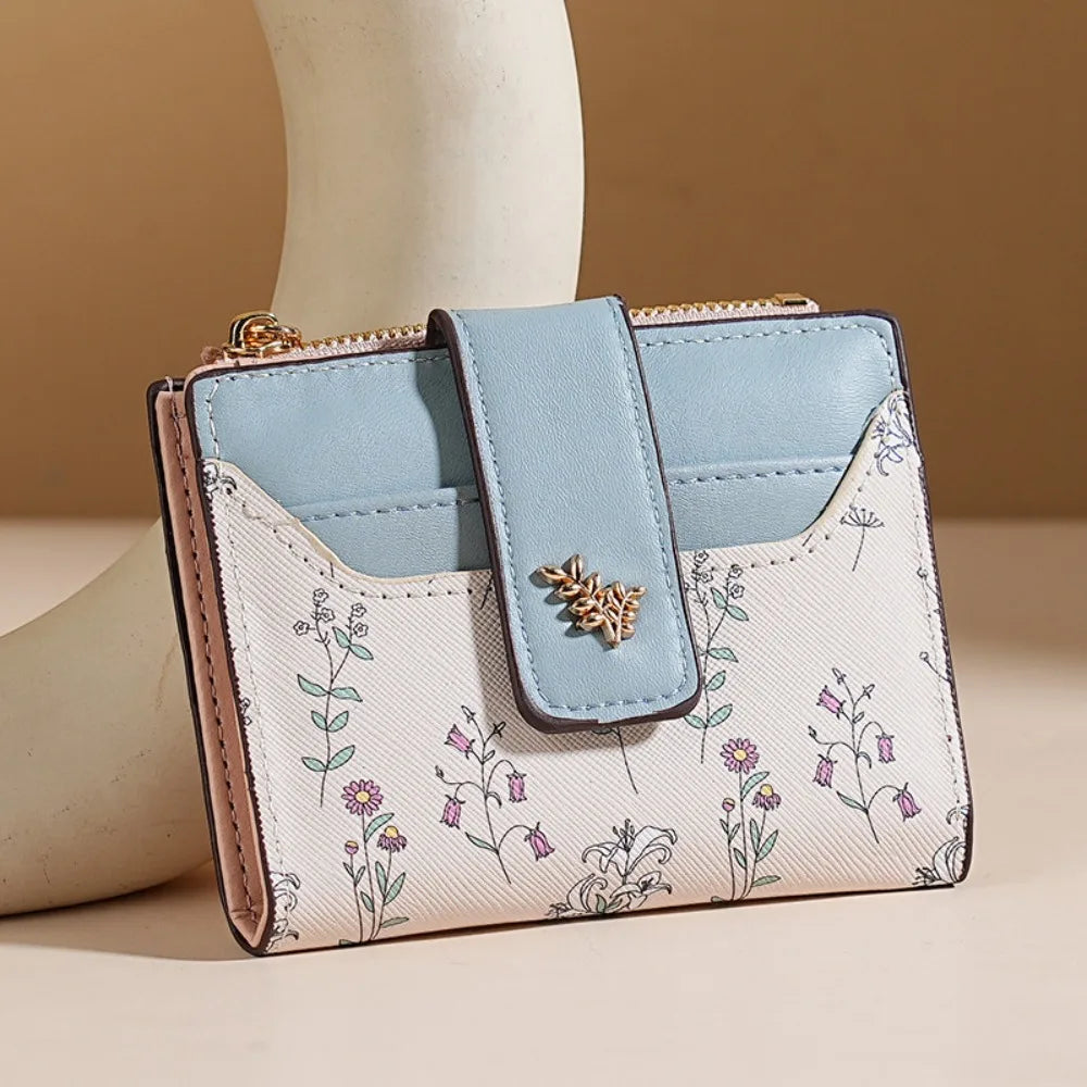 Floral Charm Wallet with Zipper Coin Pocket Card Slots - WO2MEN