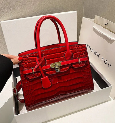 Crocodile Pattern City Satchel with Refined Structure