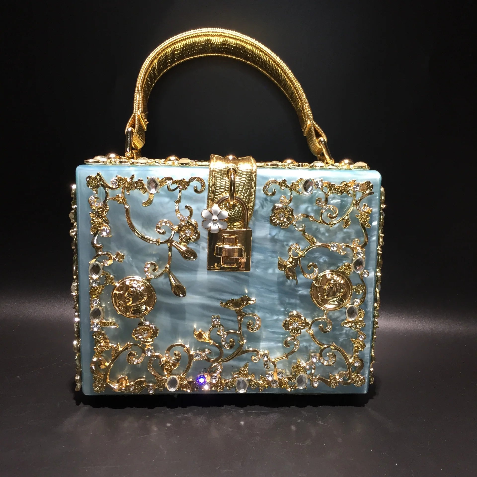Crystal Floral Lattice Evening Bag With Embellishments