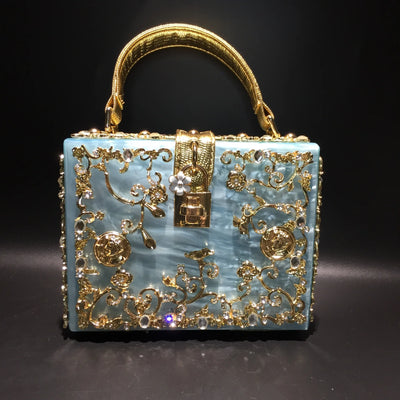 Crystal Floral Lattice Evening Bag With Embellishments