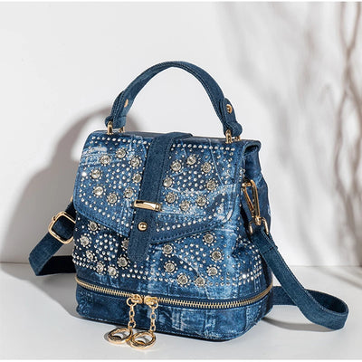 Backpack with Diamond Embellishments and Chain Details - WO2MEN