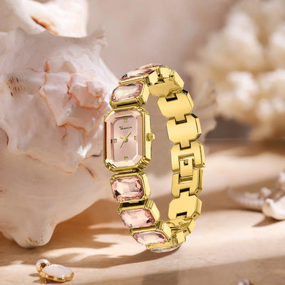 Square Crystal Link Watch with Diamond Accent Bracelet - WO2MEN